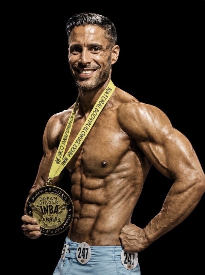Daniel Cánovas, 7 veces Campeón del Mundo de Culturismo Natural, con su medalla