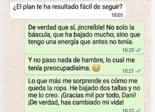 Testimonio real por WhatsApp de una alumna sobre lo fácil que le resulta seguir el plan