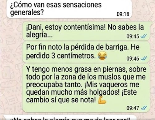 Testimonio real por WhatsApp de una alumna sobre la pérdida de barriga y piernas