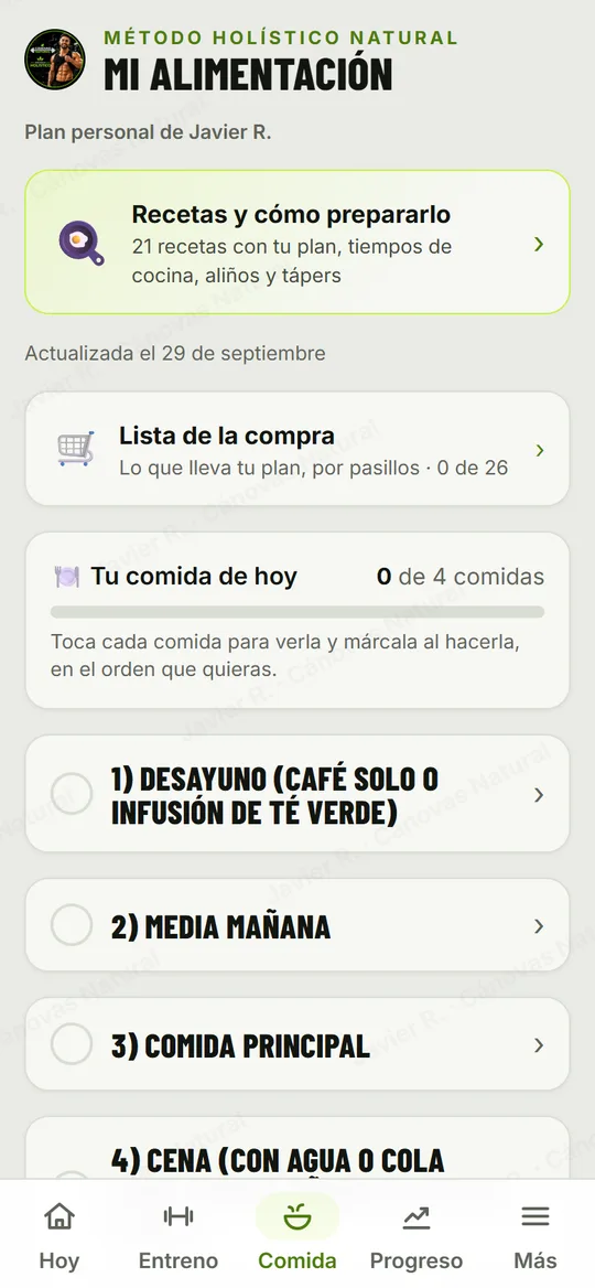 Alimentación en la app