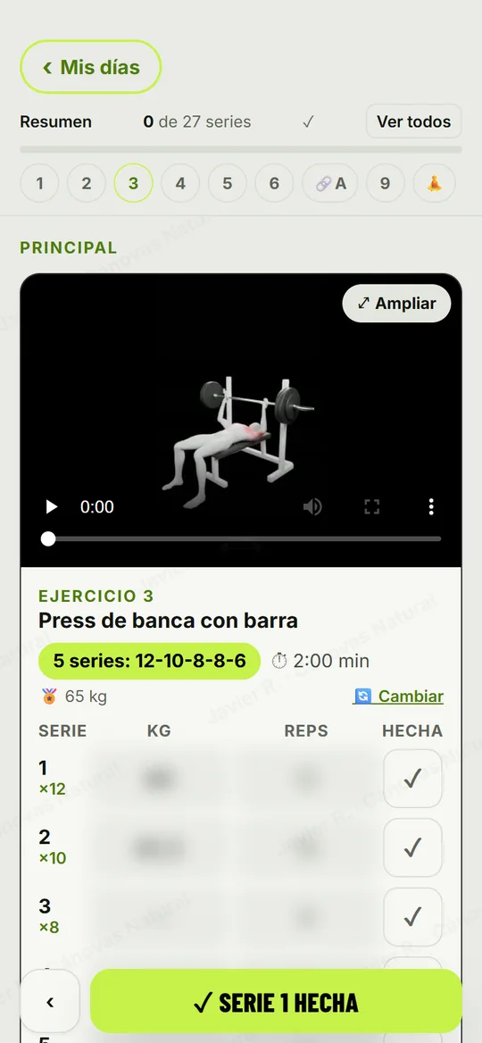 Entreno del día en la app