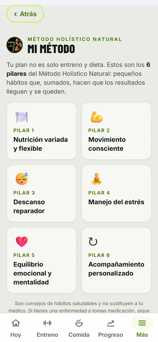 Los 6 pilares del método en la app