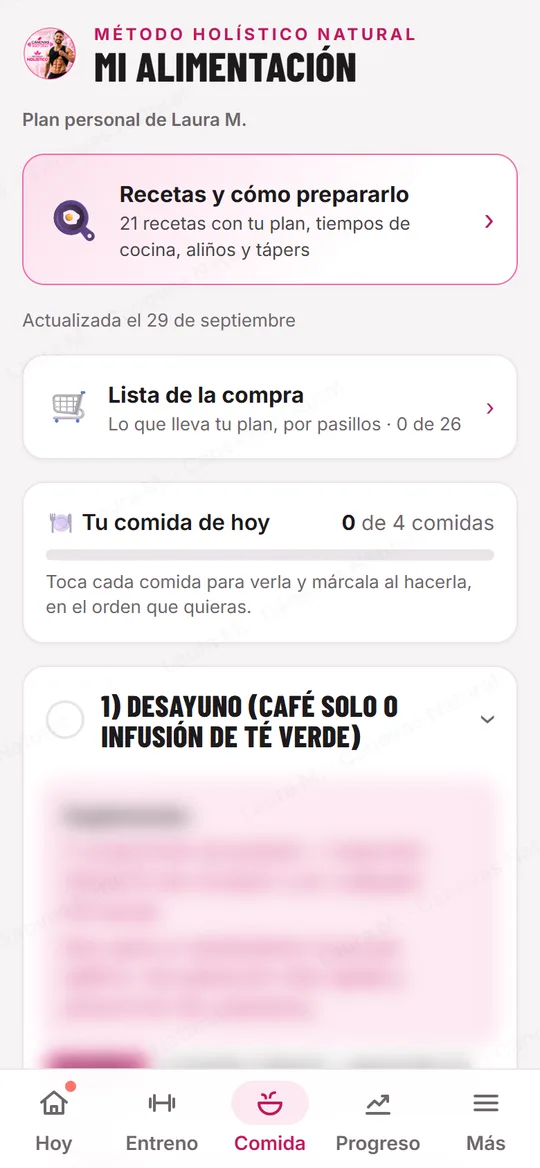 Alimentación en la app